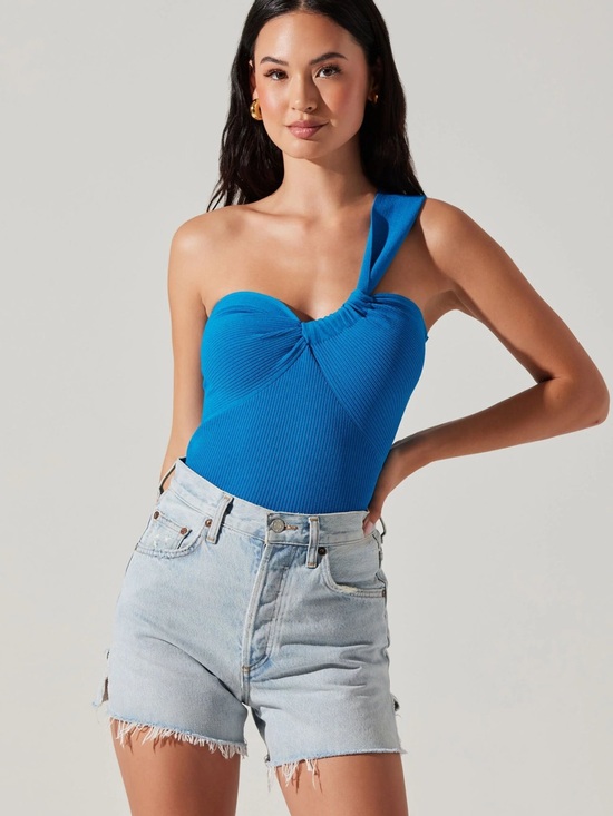 Astr Tops - New ASTr the label Blue One-Shoulder Ribbed Tank Brie sweater top  sz L